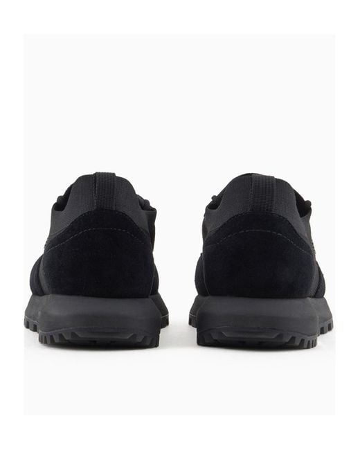 Emporio Armani Black Logo-Detail Knit Sneakers for men