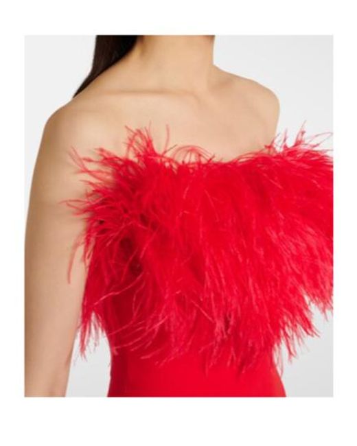 David Koma Red Feather-Trimmed Midi Dress