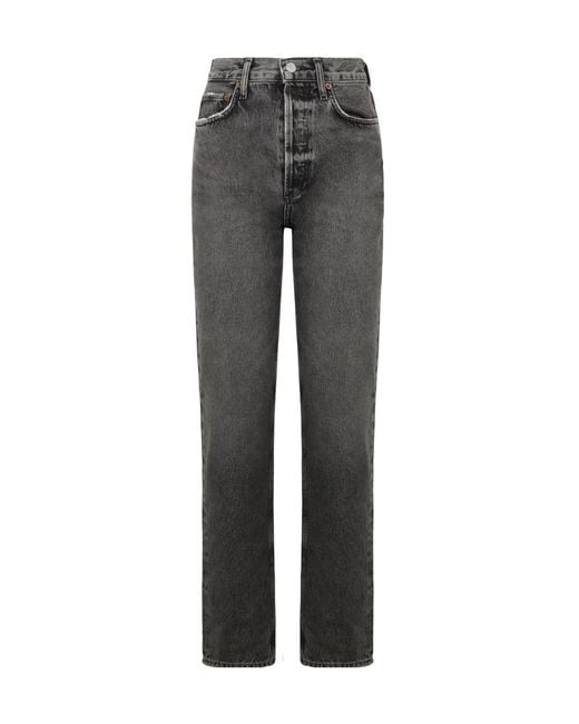 Agolde Gray High-Rise Straight-Leg Jeans