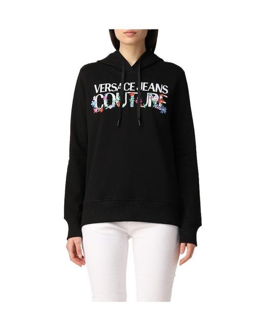 Versace Black Floral-Embroidered Cotton Hoodie