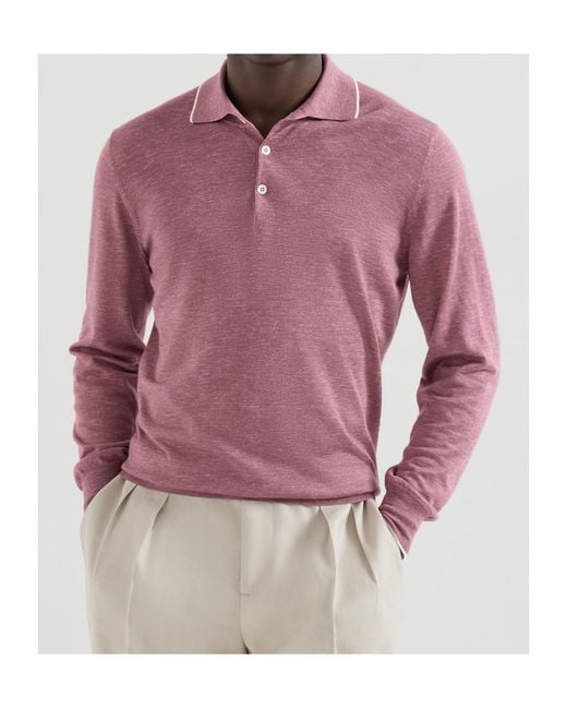 Brunello Cucinelli Pink Lightweight Plain Stitched Polo Shirt for men