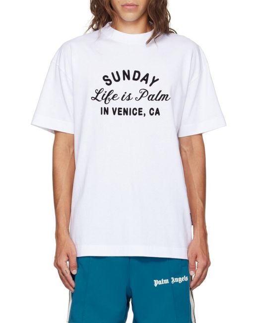 Palm Angels White Sunday Logo-Print T-Shirt for men