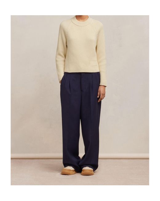 AMI Natural Logo Patch Crewneck Jumper
