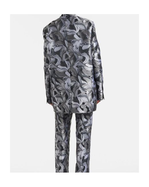 Dries Van Noten Gray Double-Breasted Jacquard Blazer