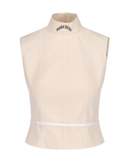 Moschino White High Neck Sleeveless Top