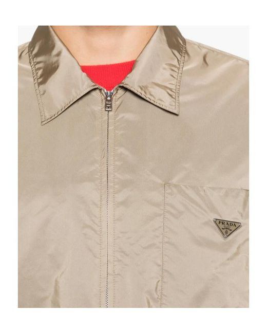 Prada Gray Logo Plaque Zip-Up Jacket for men