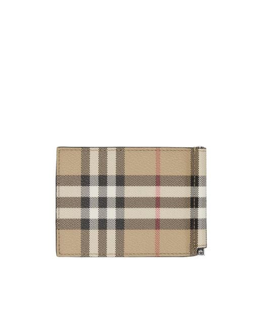 Burberry Natural Checked Bi-Fold Clip Wallet for men
