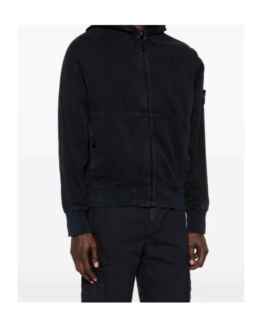 Stone Island Black Hooded Zip Sweatshirt for men