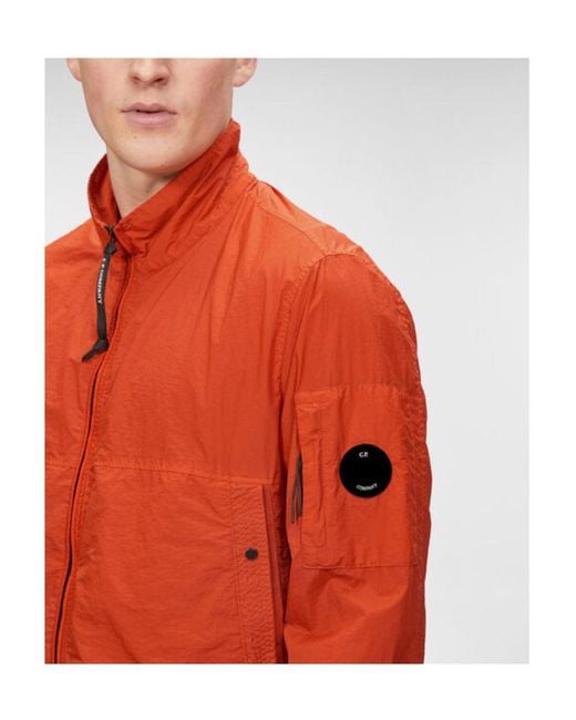 C P Company Orange Logo-Patch Funnel Neck Jacket for men