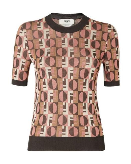 Fendi Pink Ff Jacquard Short Sleeved Jumper