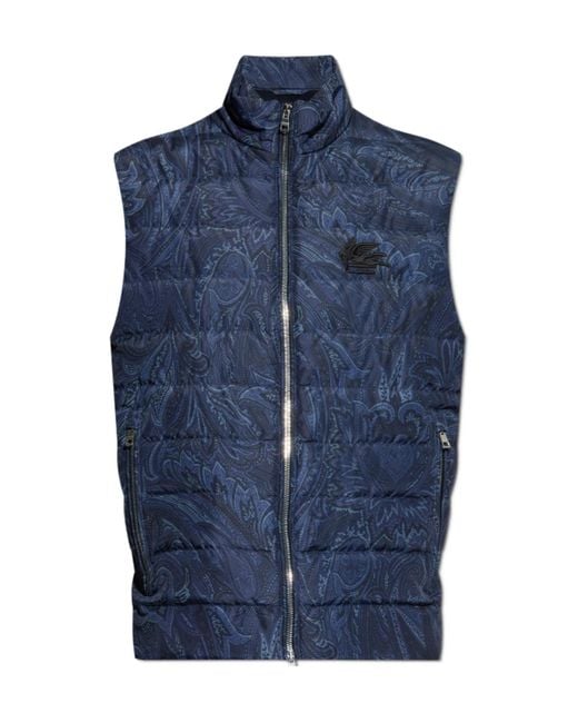 Etro Blue Paisley Printed Waistcoat for men