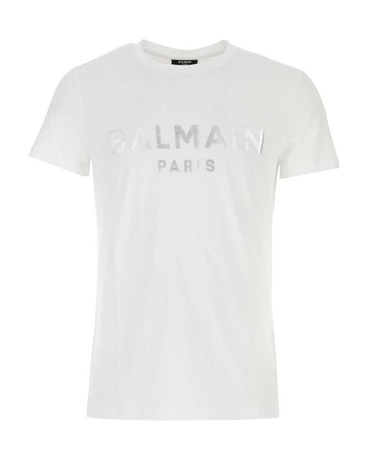 Balmain White Logo-Print Detail T-Shirt for men