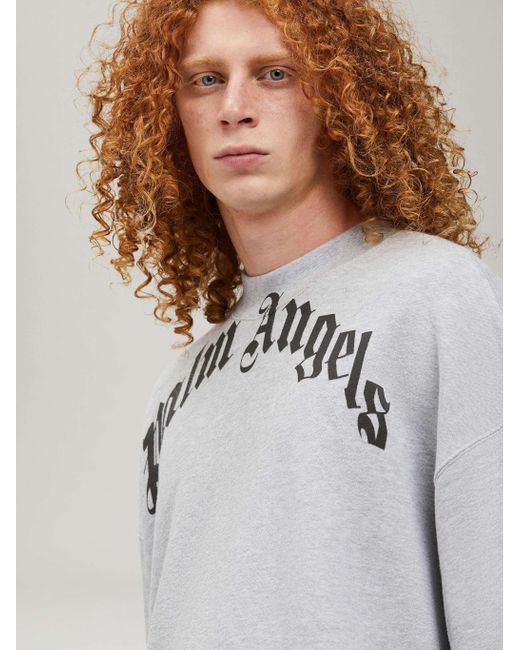 Palm Angels Gray Logo Printed Crewneck Sweatshirt for men