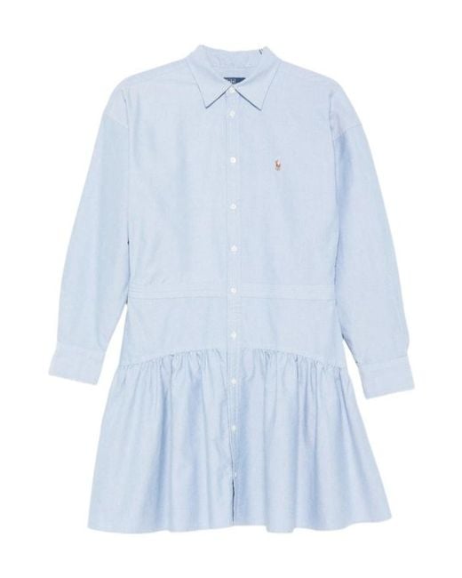 Polo Ralph Lauren Blue Ruffled Hem Shirt Dress