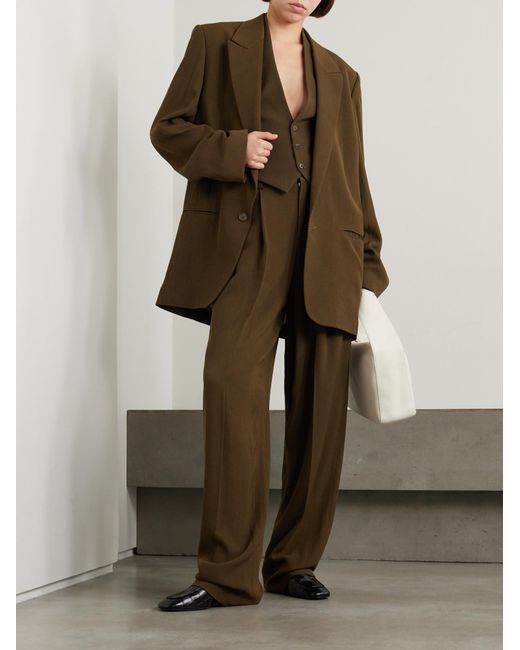 Petar Petrov Green Wool Pleated Wide Leg Trousers