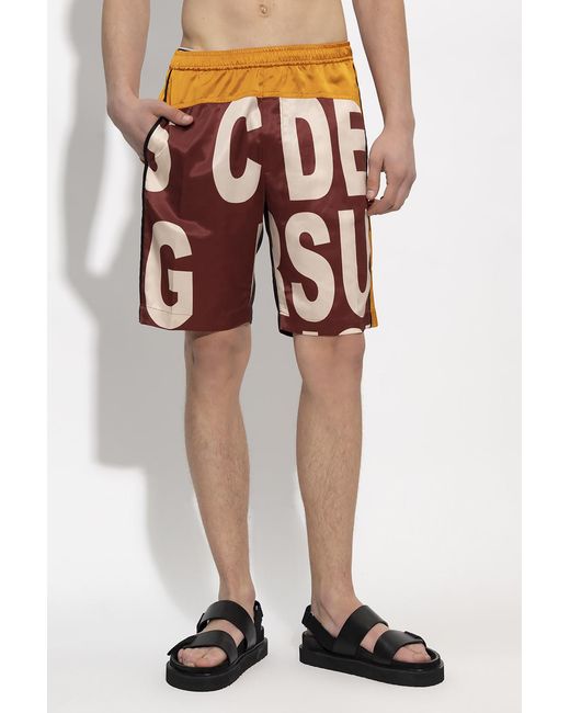 Dries Van Noten Red Graphic Printed Satin Shorts for men