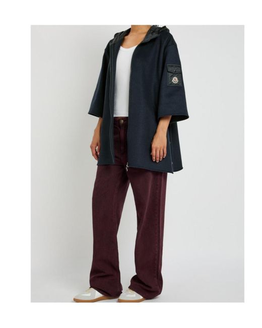 Moncler Blue Hooded Shell And Wool-Blend Cape Coat