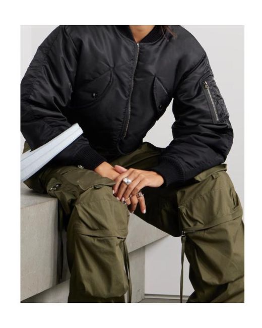 Re/done Black Cropped Bomber Jacket