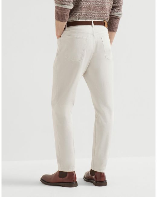 Brunello Cucinelli White Garment-Dyed Denim Iconic Fit Five-Pocket Trousers With Rips for men