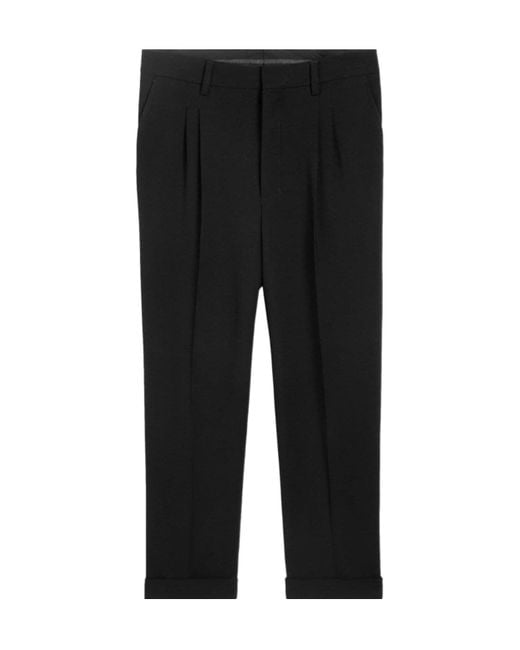 AMI Black Pleat-Detailed Turn-Up Cuffs Tailored Trousers for men