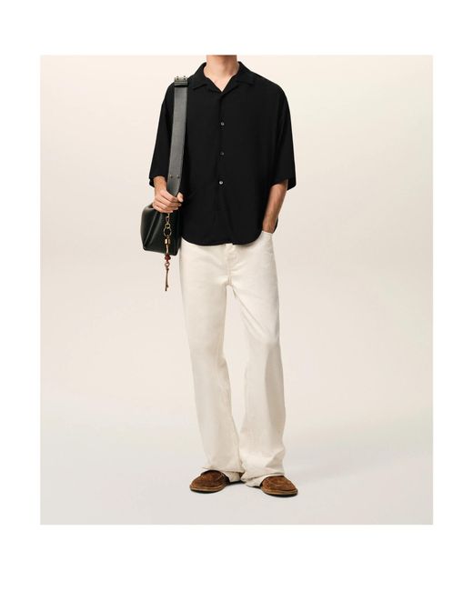 AMI Black Logo Embroidered Short-Sleeved Shirt for men