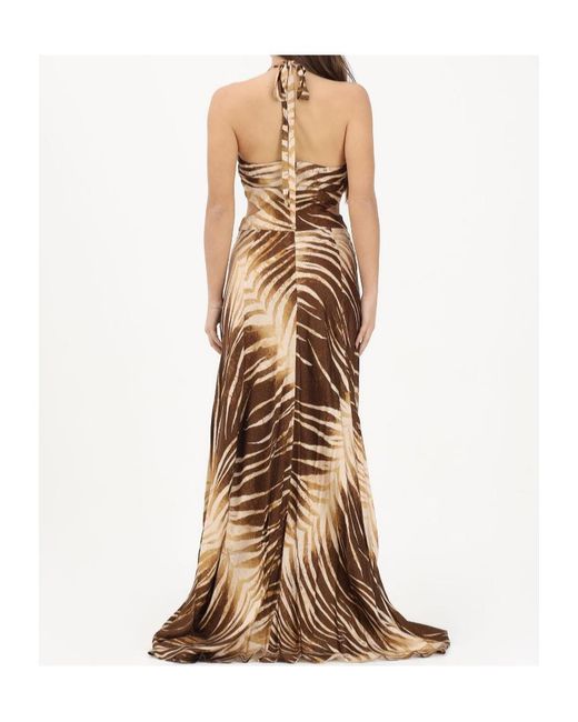 Just Cavalli Natural Long Dress With Leaf Print