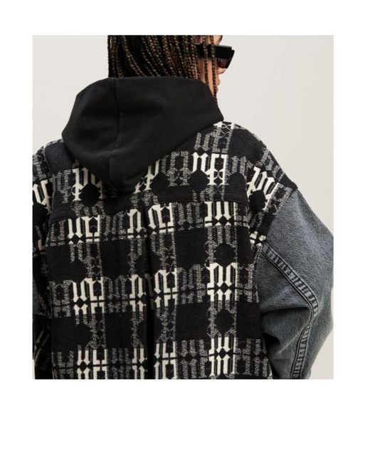 Palm Angels Black Monogram Jacquard Buttoned Denim Jacket