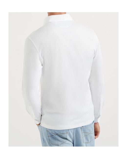 Brunello Cucinelli White Long Sleeved Buttoned Polo Shirt for men