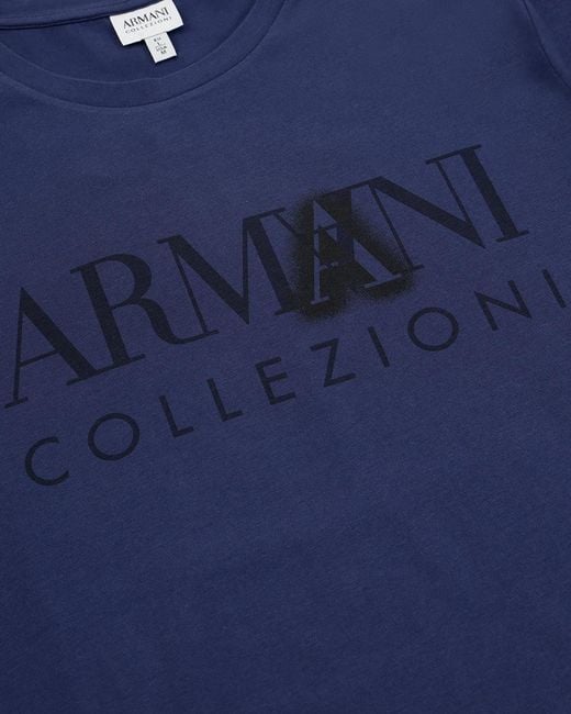 Armani Collezioni Blue Logo Printed T-Shirt for men