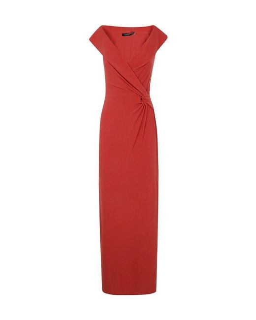 Ralph Lauren Red Lauren V-Neck Sleeveless Maxi Dress