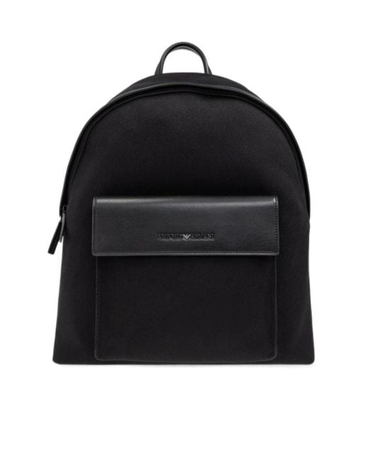 Emporio Armani Black Backpack With Logo Shaped Applique for men