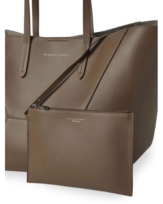 Brunello Cucinelli Brown Bc Duo Hammered Top Handle Bag
