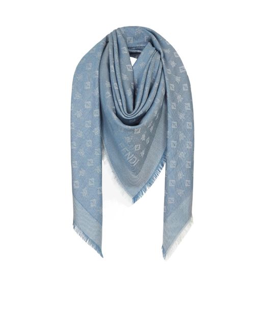 Fendi Ff Jacquard Frayed-Edge Scarf in Blue | Lyst