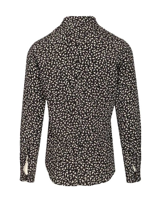 Dries Van Noten Black Patterned Long-Sleeved Shirt for men
