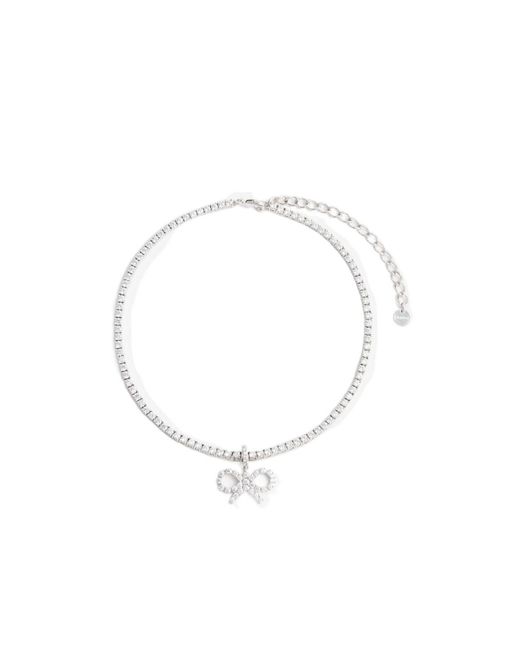 Self-Portrait White Embellished Bow Tennis Necklace
