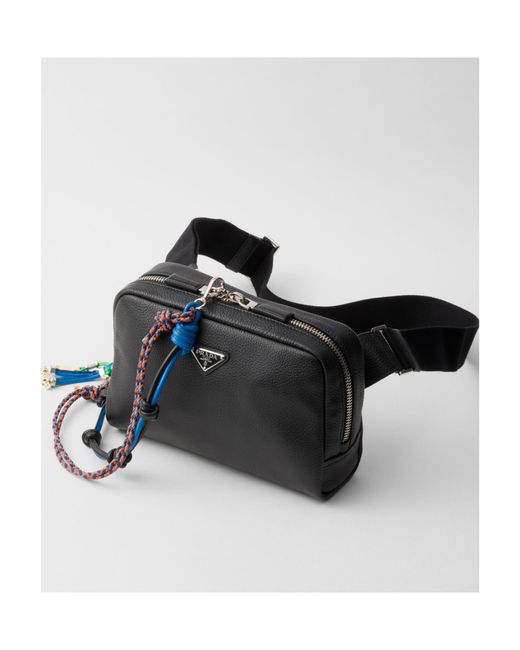 Prada Black Leather Shoulder Bag With Charm for men