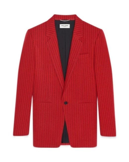 Saint Laurent Red Pinstripe-Pattern Single-Breasted Blazer for men