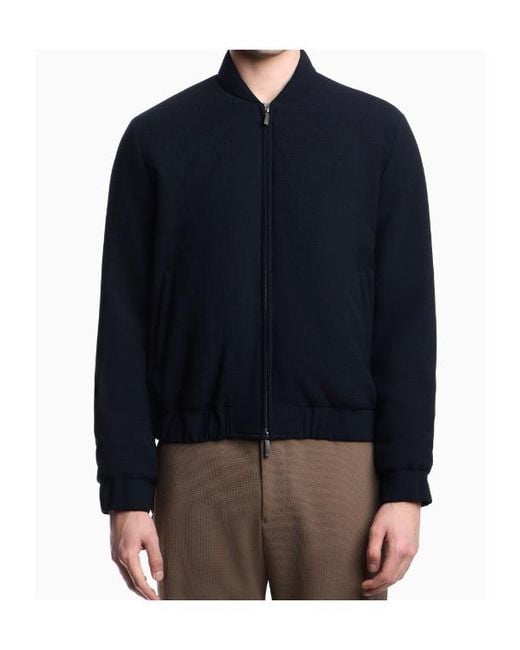 Emporio Armani Blue Textured Zip Knitted Jacket for men