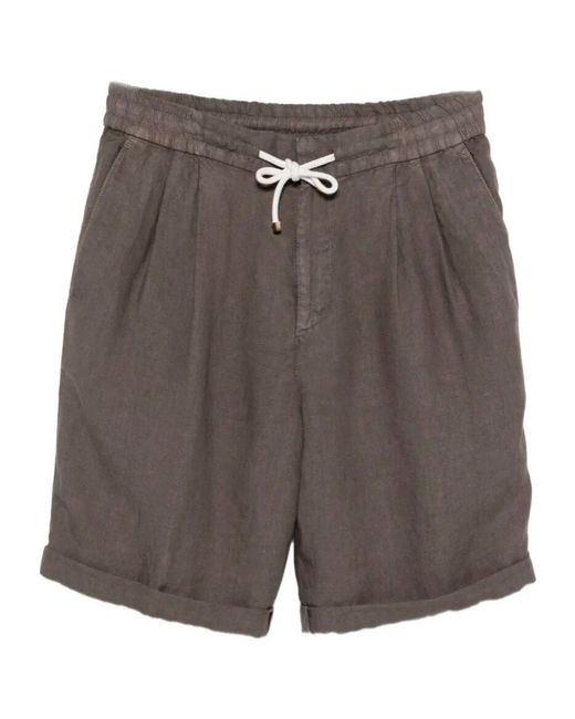 Brunello Cucinelli Black Pleated Drawstring Shorts for men