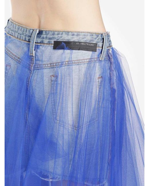 Unravel Project Blue Tulle Spliced Denim Skirt