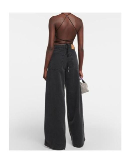 Area Black Crystal-Embellished Halterneck Top