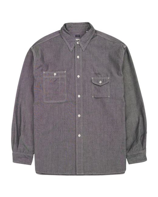 Nanamica Gray Long-Sleeved Denim Shirt for men