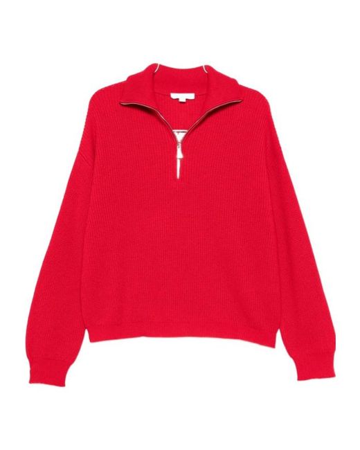 Malo Red Ribbed-Knit Half-Zip Sweater for men