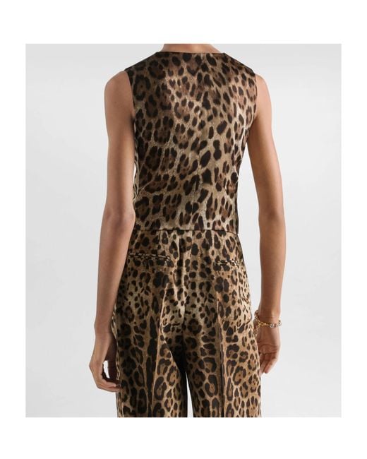 Dolce & Gabbana Brown Leopard Printed V-Neck Gilet
