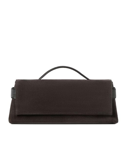 Brunello Cucinelli Brown Monili-Embellished Suede Clutch Bag