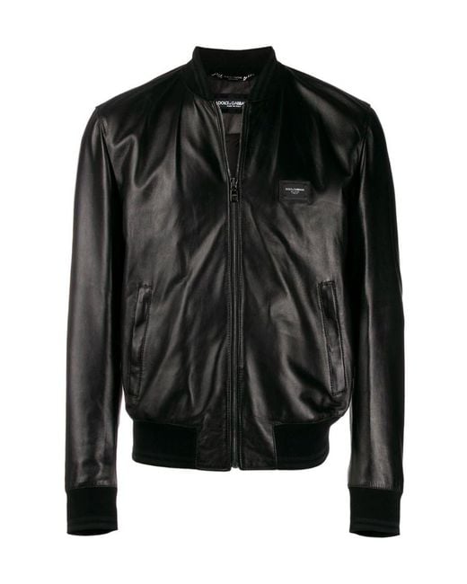 Dolce & Gabbana Black Leather Bomber Jacket for men