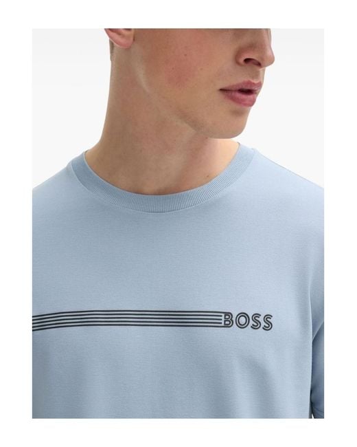 Boss Blue Logo-Print T-Shirt for men