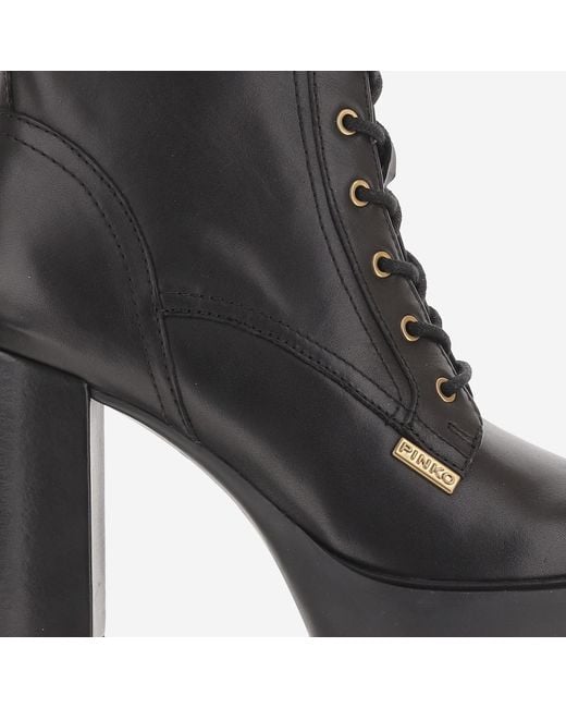 Pinko Black Lace-Up Platform Ankle Boots