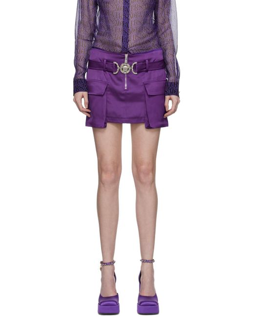 Versace Purple Medusa Plaque Zipped Mini Skirt