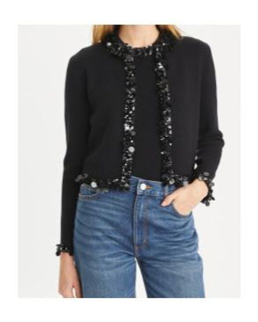 Tory Burch Black Embellished Fine Knit Cardigan